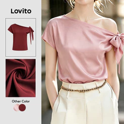 Lovito Blusa Elegante Rosa com Cadarço Assimétrica primavera/verão BLB201P1D413