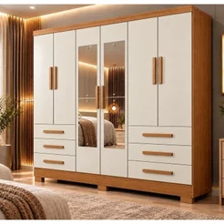 Guarda Roupa Casal MDP Dakar 6PTS 6GAV com Espelho Cinamomo com Fendi Marrom Cumaru Fendi