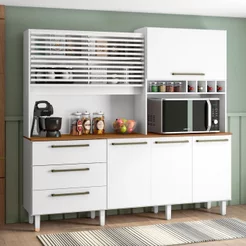 Armário de Cozinha 6 Portas 3 Gavetas Mega Branco Branco