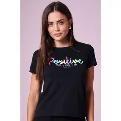 Camiseta Feminina Estampa Positive Planet Girls Preto