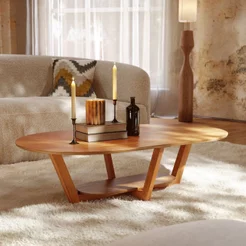 Mesa de Centro Oval para Sala de Estar Elegance Nature Marrom Nature
