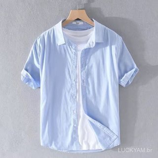 [Camisa de trabalho] Camisa profissional masculina camisa Social camisa de linho japonesa masculina gola alta manga curt