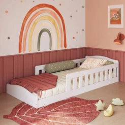 Cama de Chão Montessoriana de Solteiro Linha Encanto Branco Branco