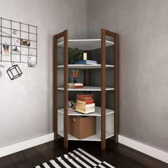 Estante de Livros 71CMX166CM Canto Multiuso Branco Branco/Nogal