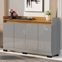Buffet Aparador 4 Portas MDP Cinza e Mel 113cm Real