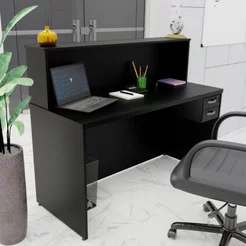 Balcão Atendimento Recepção Consultório com Gaveta 120x60cm Preto Preto