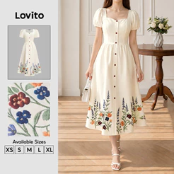 Lovito Vestido Longo Evasê Plissado Com Estampa Floral Elegante Para Trabalho Feminino Primavera Verão DRB201P1D771