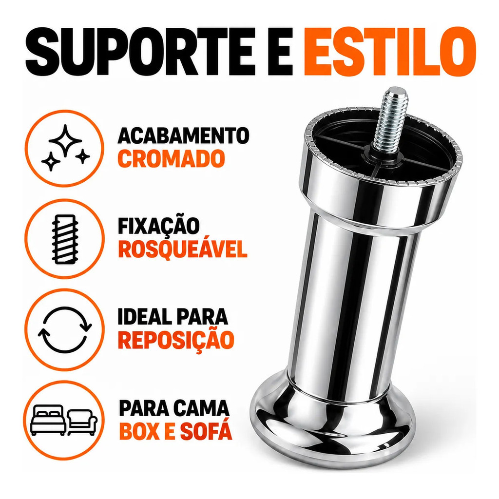 Kit 6 Pé Para Cama Box Castor Gazin Ortobom 13cm Cromado — imagem 2 de 2