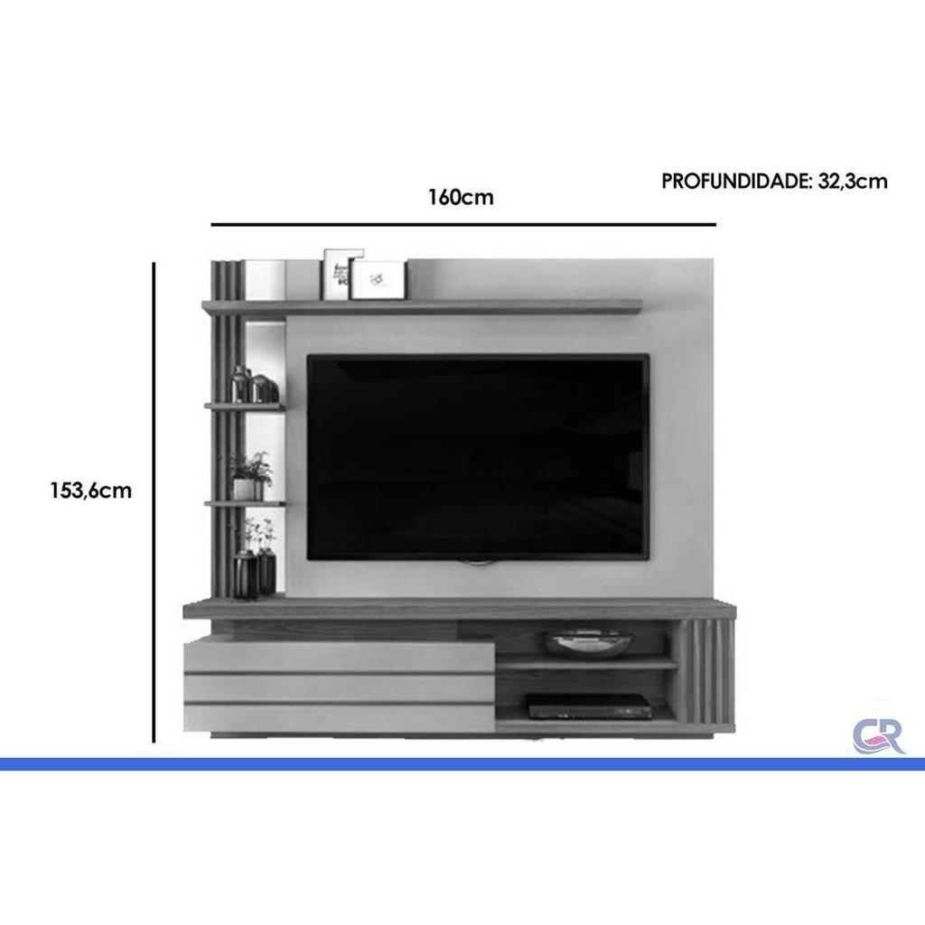 Painel Home p/TV até 55 Polegadas Marin c/ Prateleiras e Bancada 160x153cm Bali/Cedro - DJ Móveis · foto 2