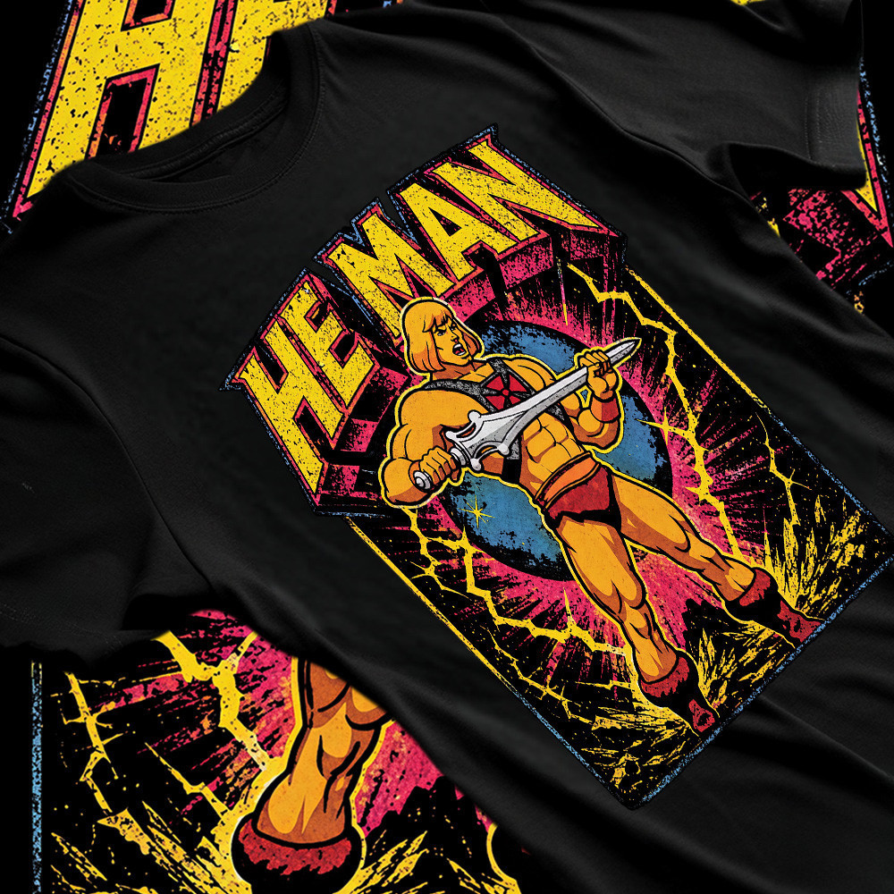 [Camiseta Premium em Algodão Puro]GXG Camiseta Unissex Oversides com Estampa de He - Man,Estilo Clássico,Casual,Retro