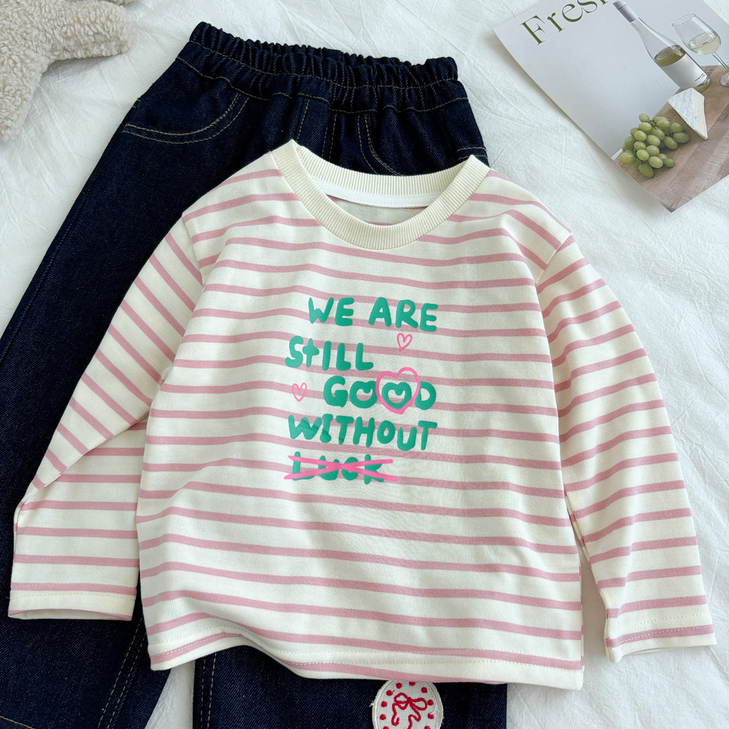 Meninas roupas de outono 2025 novo estilo de manga comprida listrado camiseta moda All-match crianças primavera outono j