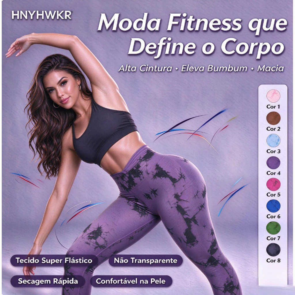 Legging Feminina Tie Dye Marmorizado Sem Costura Cintura Alta Levanta Bumbum Alta Elasticidade Yoga