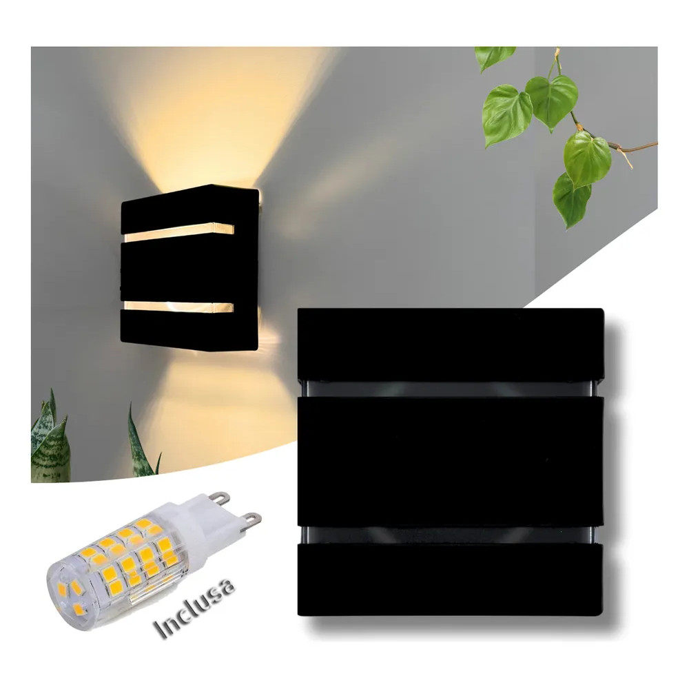 2x Arandela LED Externa Preta Friso Foco Lâmpada Inclusa