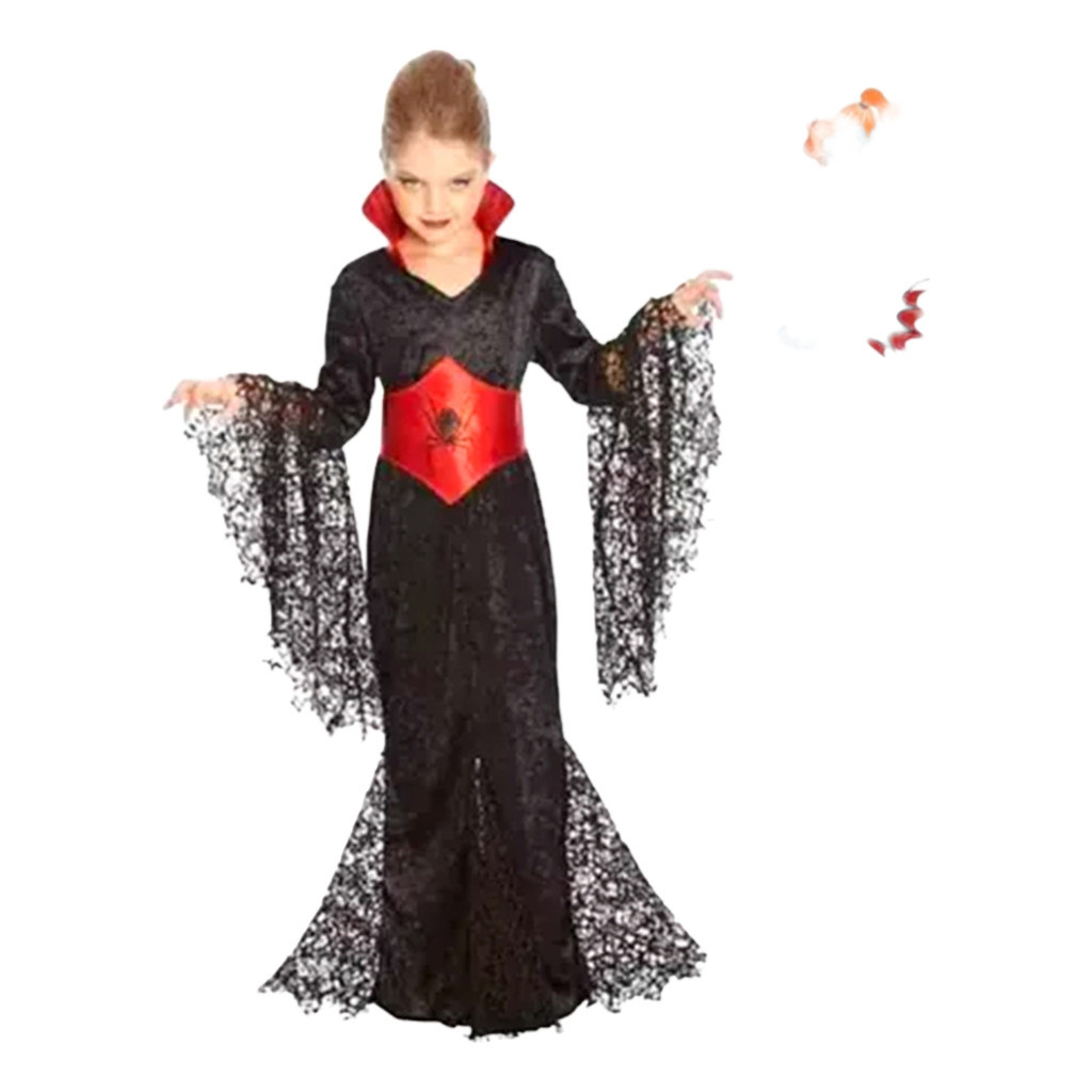 Fantasia Vestido Infantil Vampira Drácula Halloween Meninas