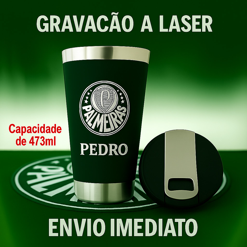 Copo Do Palmeiras personalizado Preto Térmico C/tampa E Abridor 473ml em Oferta na Shopee