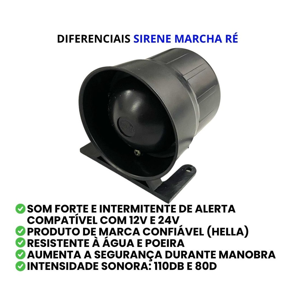 Detalhes do Kit 3 Sirene Intermitente Marcha Ré 110dB Alta Potencia