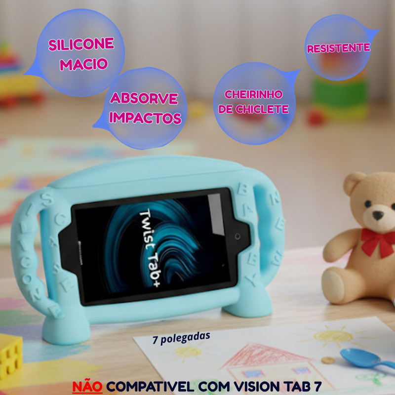 Capa Infantil  Silicone Baby para Positivo Twist Tab Plus T780 + Película de Hidrogel  7'' Polegadas.