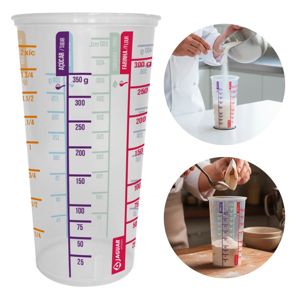 Copo Medidor 550ml Transparente Graduado Plástico Dosador para Cozinha e Receita