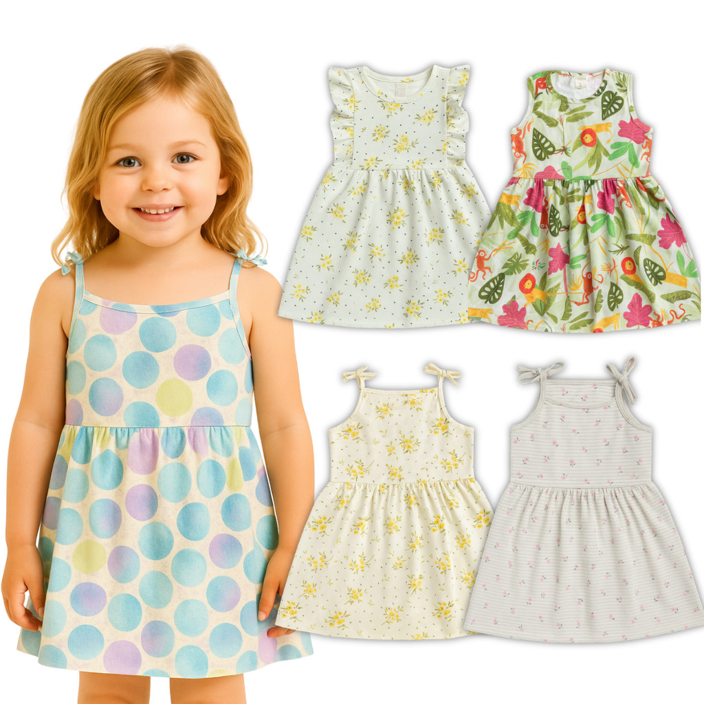Kit 4 Vestidos Infantil Sortidos Para Eventos Casuais e Verão