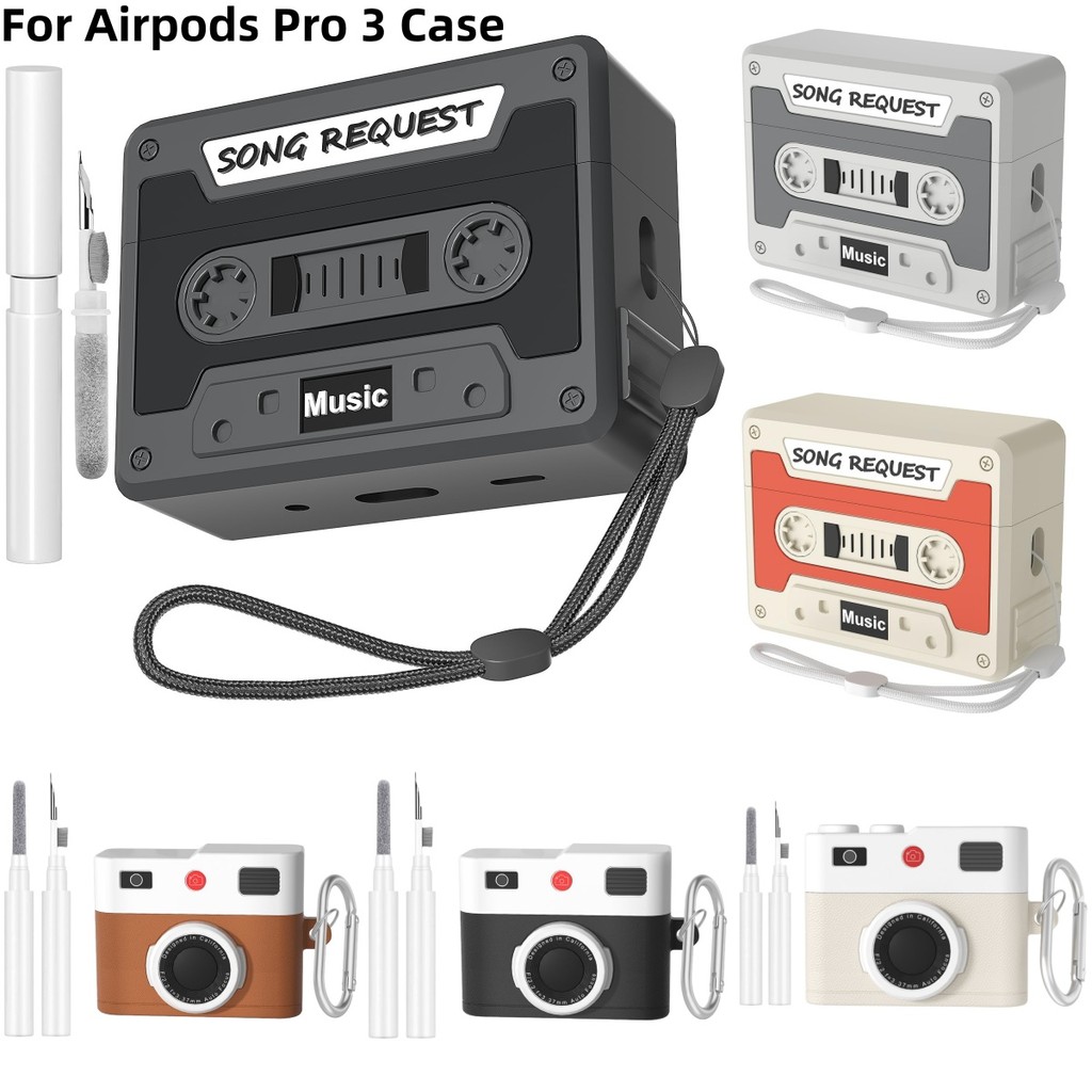 2025 Caso De Fita Cassete Para Airpods Pro 3 Silicone Fone De Ouvido Airpods4 Capa Pro2 Fones wi th Chaveiro & Kit Mais em Oferta na Shopee