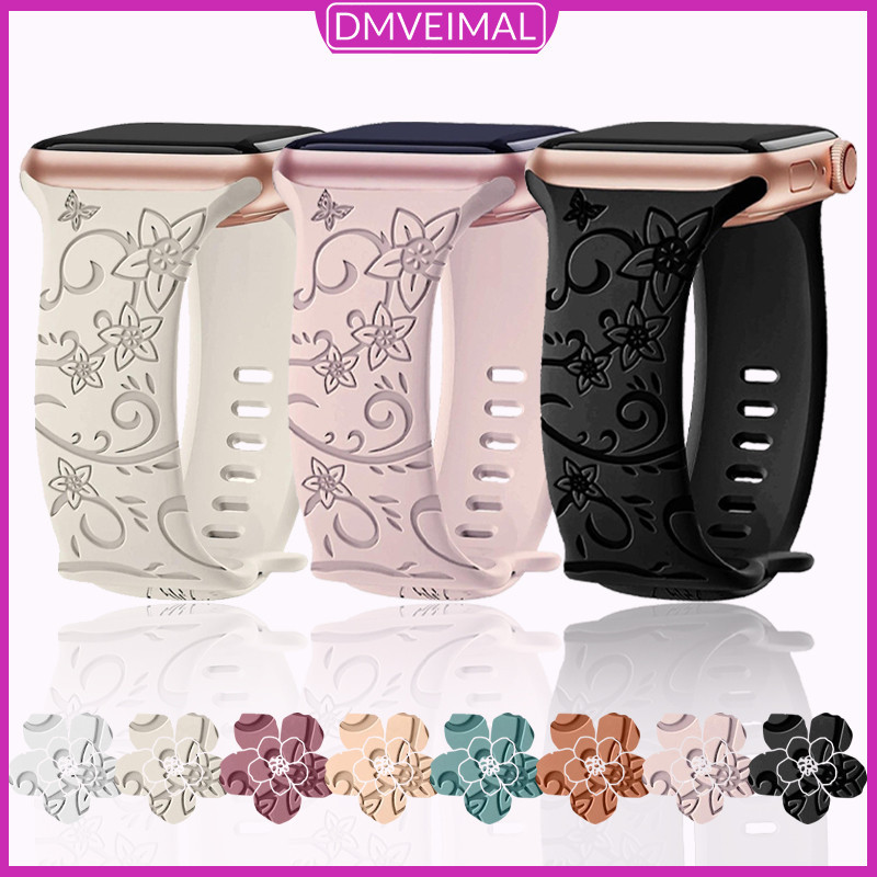 Pulseira De Silicone De Flores Para Apple Watch IWatch Ultra SE 3 2 Series 11 10 9 8 7 6 49 46 45 44 42 41 40mm Feminino em Oferta na Shopee