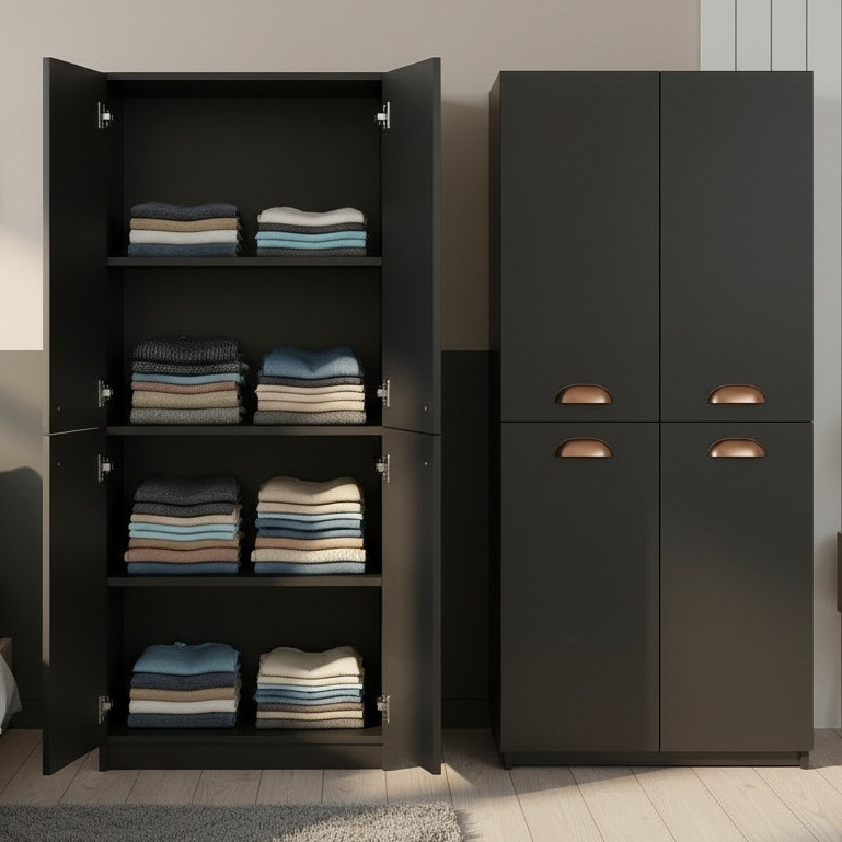 Guarda-Roupa Solteiro 4 Portas Catarina 4 Prateleiras Branco/Preto em Oferta na Shopee