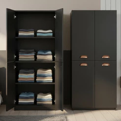 Guarda-Roupa Solteiro 4 Portas Catarina 4 Prateleiras Branco/Preto
