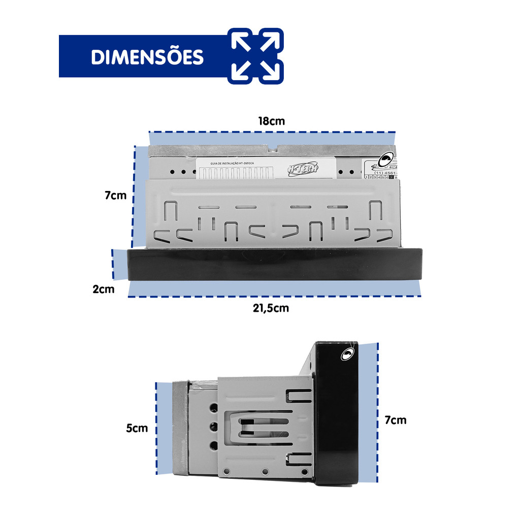 Multimídia Traseira 1 Din 6.8" HT-2693CA Android Auto Car Play H-tech + Câmera de Ré