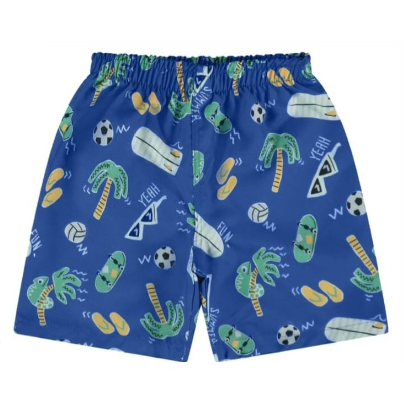 Bermuda Masculina Infantil Estampada Em Tectel Malwee Azul