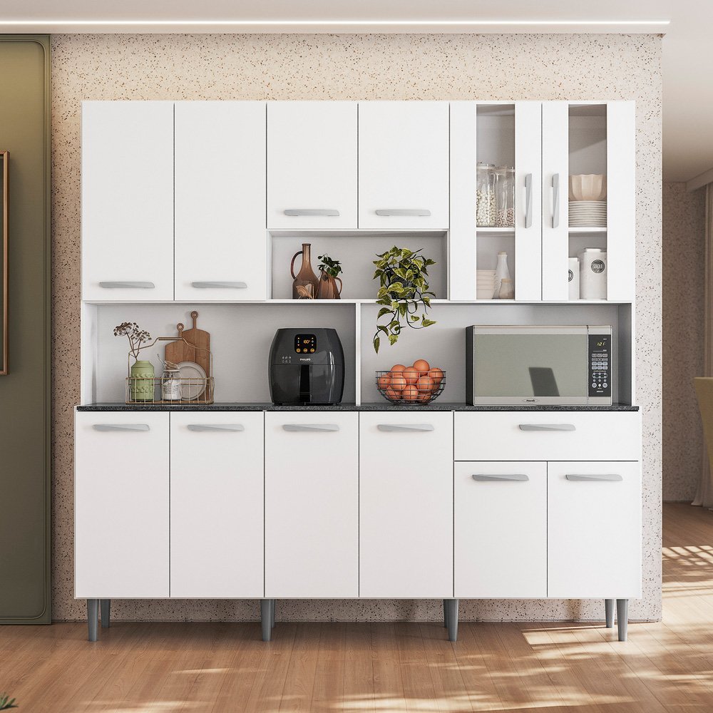 Armário de Cozinha 12 Portas 1 Gaveta Clara Yescasa Branco