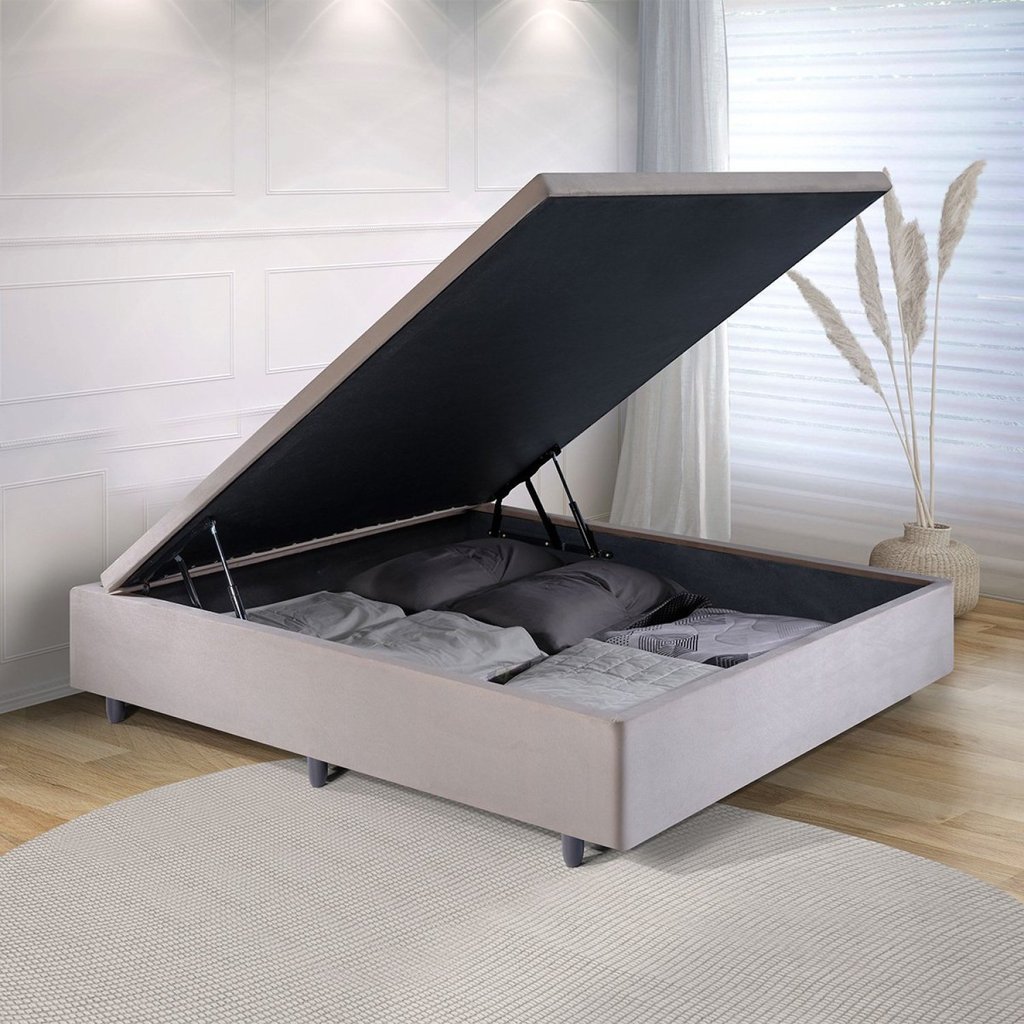 Base Box Baú Casal em Suede 138x188x42cm Branco