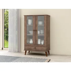 Cristaleira Baixa 2 Portas 1 Gaveta MDP Retrô Rústico 70cm Marrom Rústico