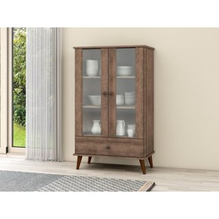 Cristaleira Baixa 2 Portas 1 Gaveta MDP Retrô Rústico 70cm Marrom Rústico em Oferta na Shopee