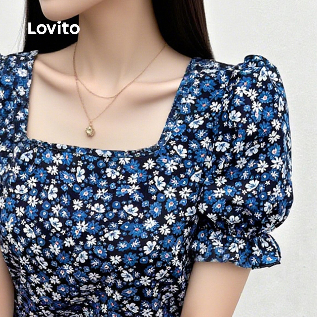 Lovito Blusa Elegante com Flores e Acabamento de Alface Blusa de Primavera/verão para Mulheres L155ED748 em Oferta na Shopee