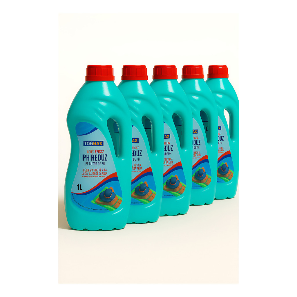 Kit 5 Redutor de pH Togmax 1 Litro Cada – Corrige Acidez e Alcalinidade da Água da Piscina com Rapidez
