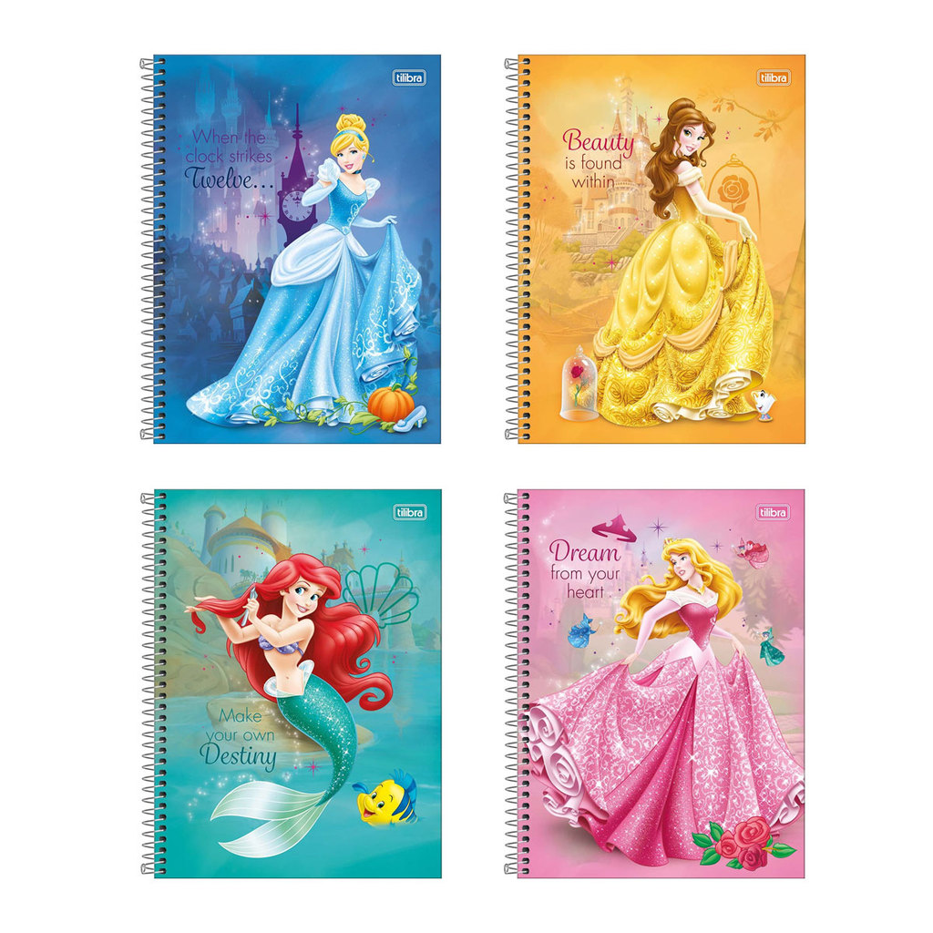 Caderno espiral capa dura universitário 1x1 80 folhas Princesas Tilibra