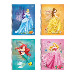 Caderno espiral capa dura universitário 1x1 80 folhas Princesas Tilibra
