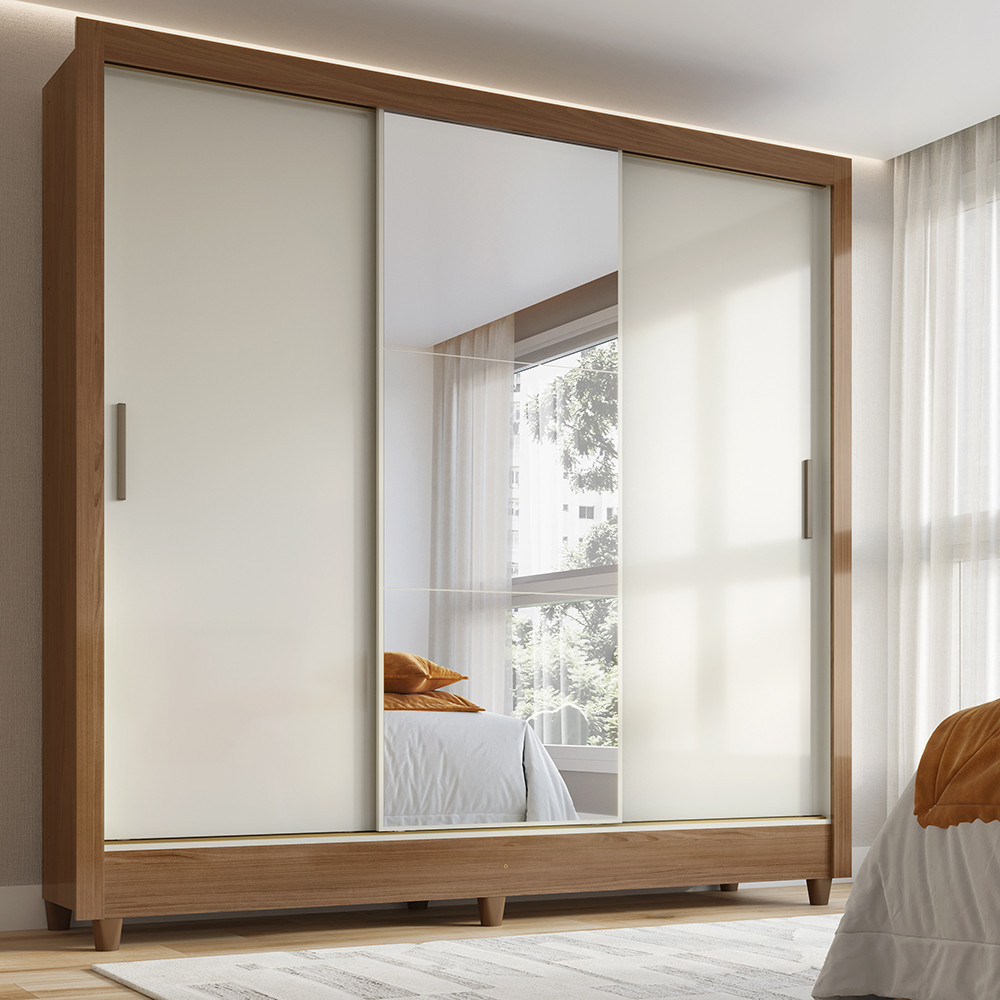 Guarda-Roupa Casal 3 Portas de Correr Com Espelho França Santos Andirá em Oferta na Shopee