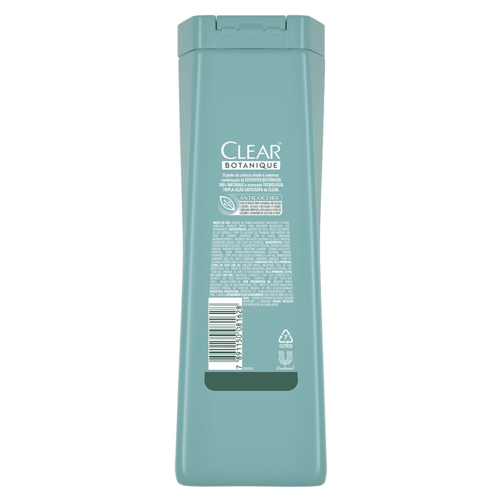 Detalhes do Shampoo Clear Anticaspa e Anticoceira Botanique Leve 400ml Pague 300ml