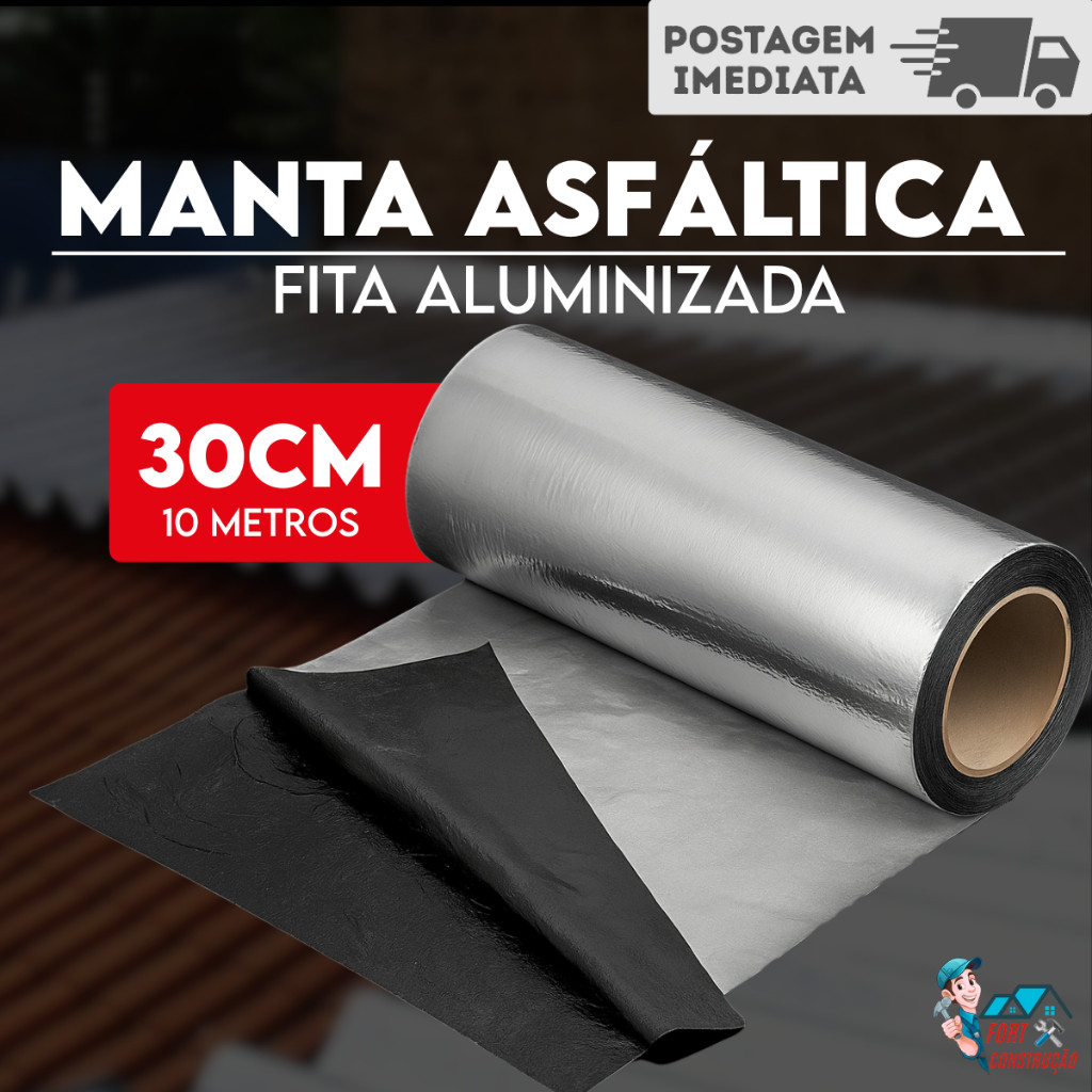 Manta Asfaltica Fita Vedatudo Telhado Autoadesiva Impermeabilizadora Aluminizada 30cm x 10m em Oferta na Shopee