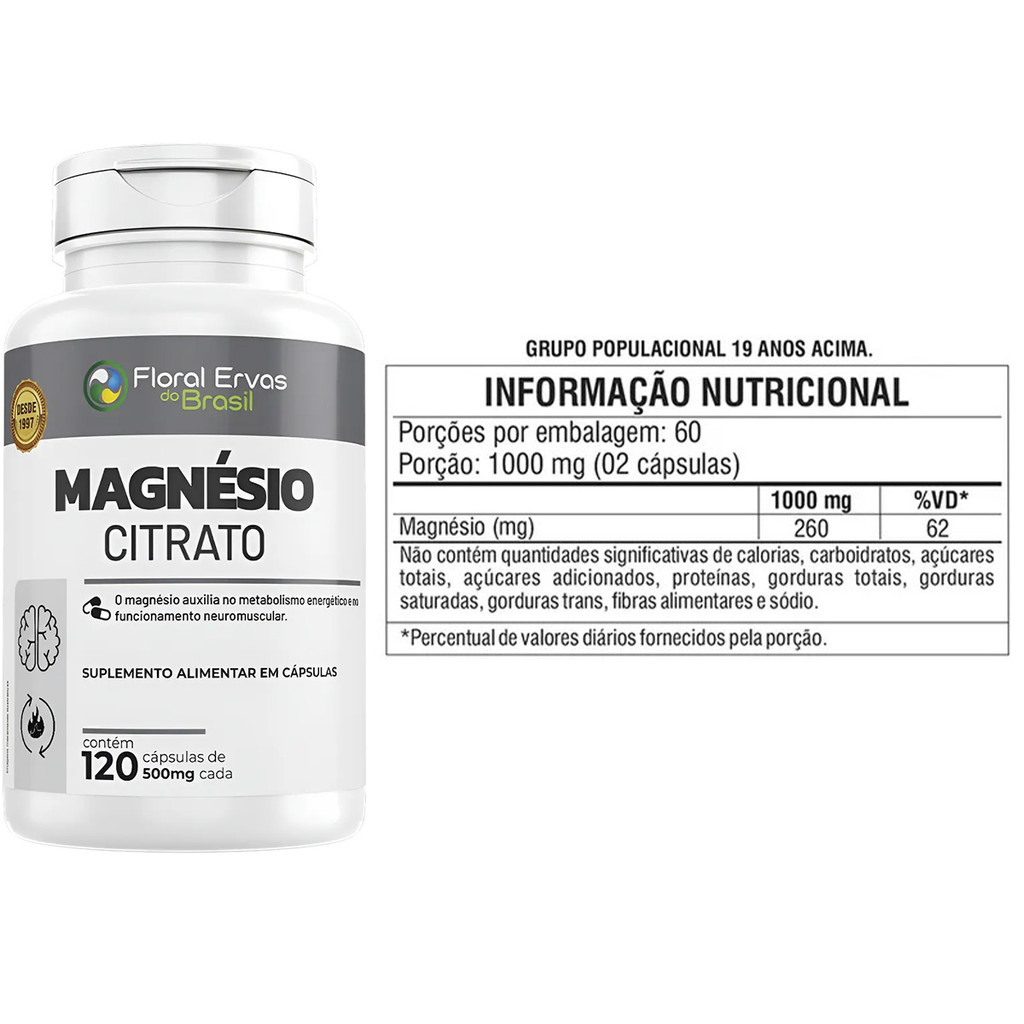 Kit Com 3x Magnésio Citrato Floral Ervas Original 120 Cáps — imagem 2 de 2