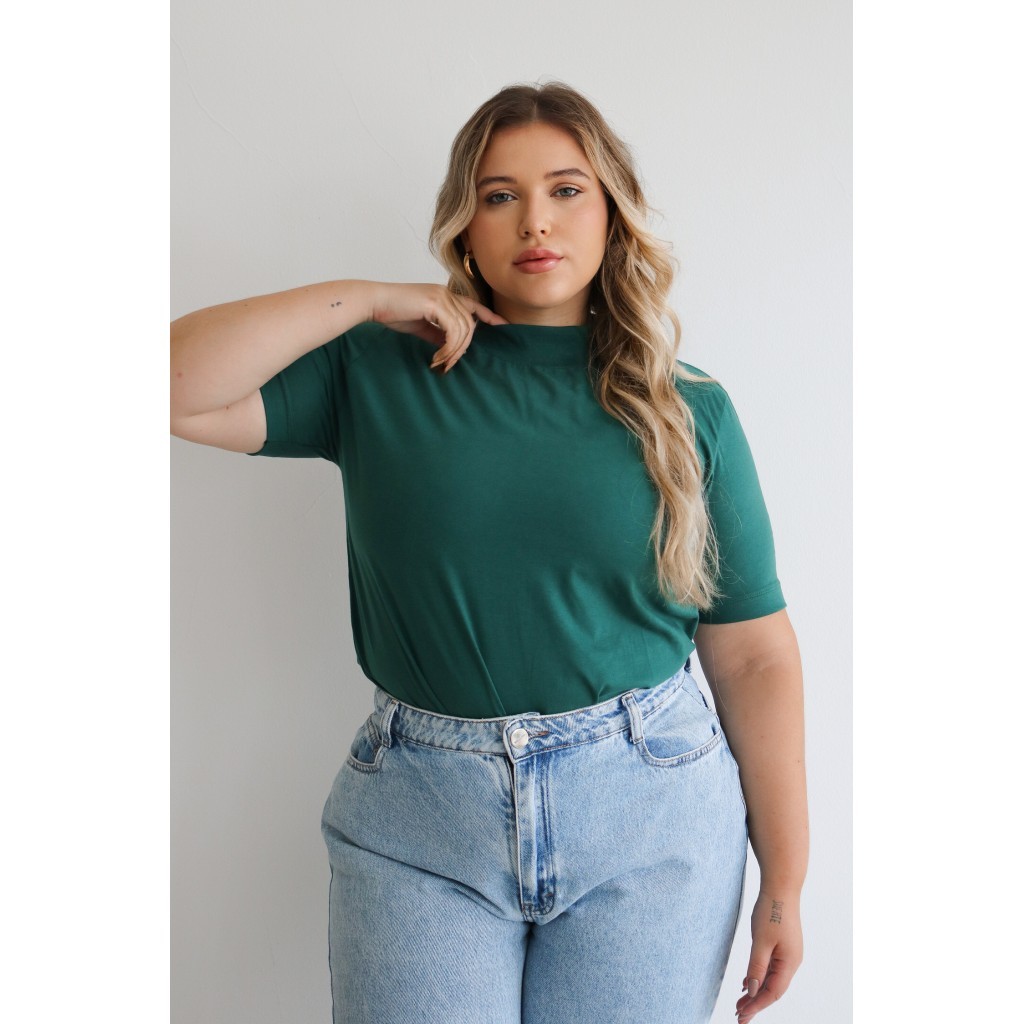 Blusa Casual Feminina Algodão Gola Alta dia a dia Verde Gisele Murano Moda Camisa do Brasil