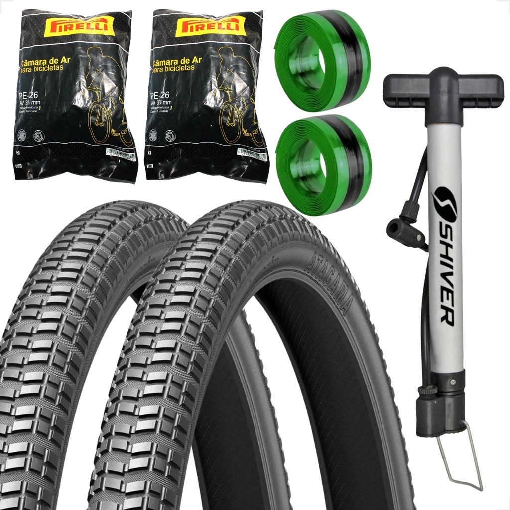 PAR Pneu Levorin Atacama Aro 26 x 1.95 MTB cravudo PAR Camara PAR Fita antifuro Bomba manual shiver