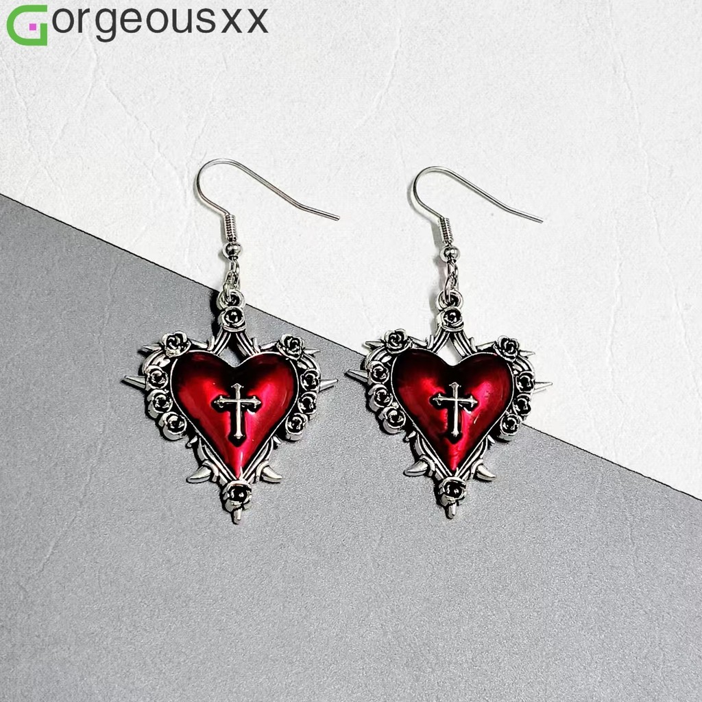 [Gorgeousxx] Gótico Espinho Espada Cruz Amor Coração Pingente Brincos De Gancho Para Mulheres Joias Estilo Punk em Oferta na Shopee