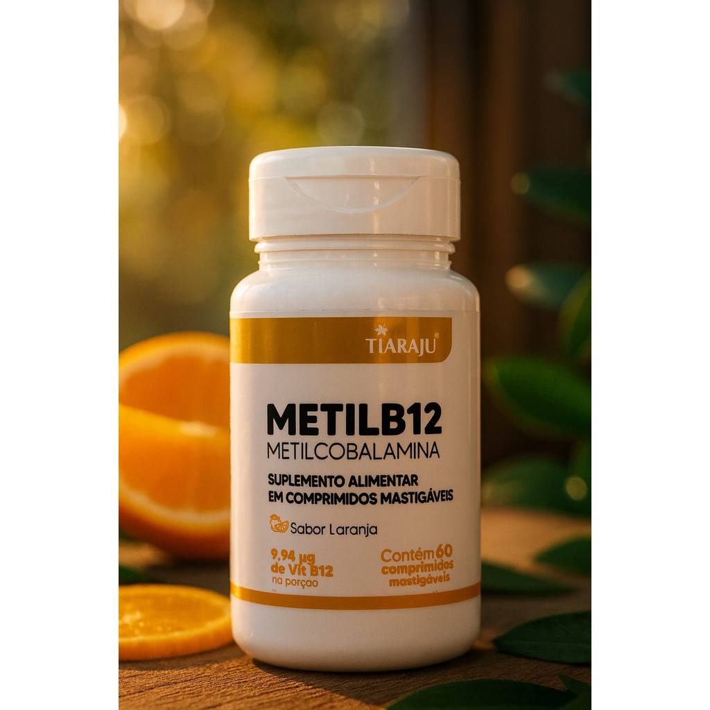 Metil B12 Tiaraju 9,94µg Metilcobalamina 60 Comprimidos Mastigáveis Sabor Laranja Suplemento Alimentar