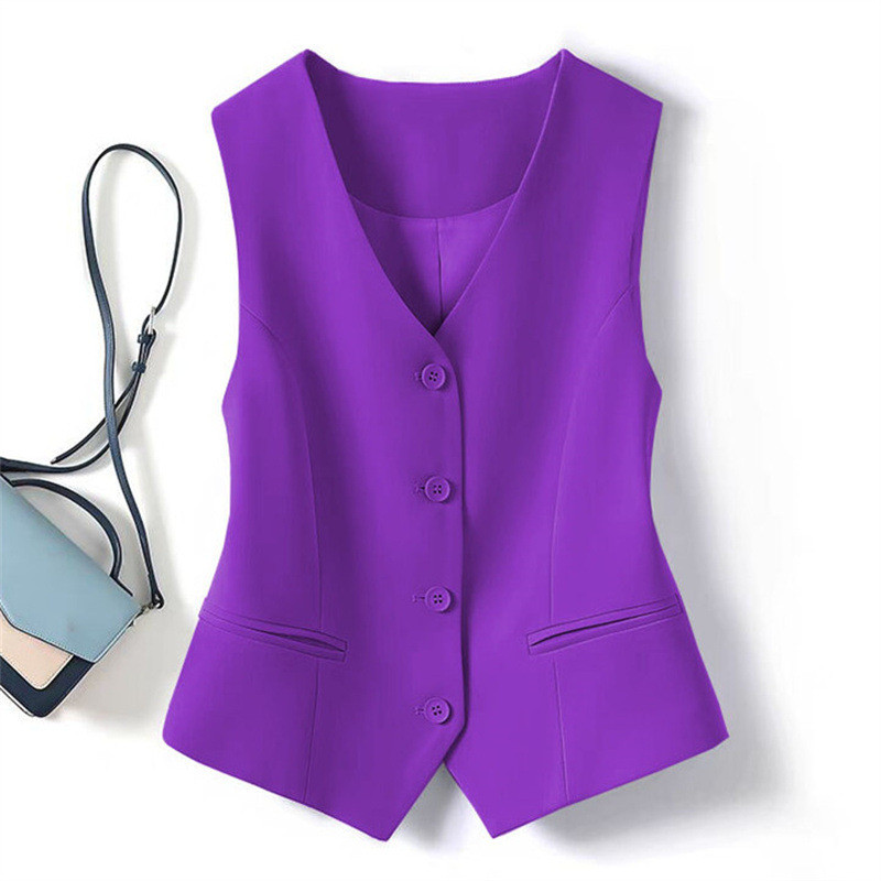 Terno colete novo estilo fino-ajuste exterior em camadas colete feminino roxo curto colete topo