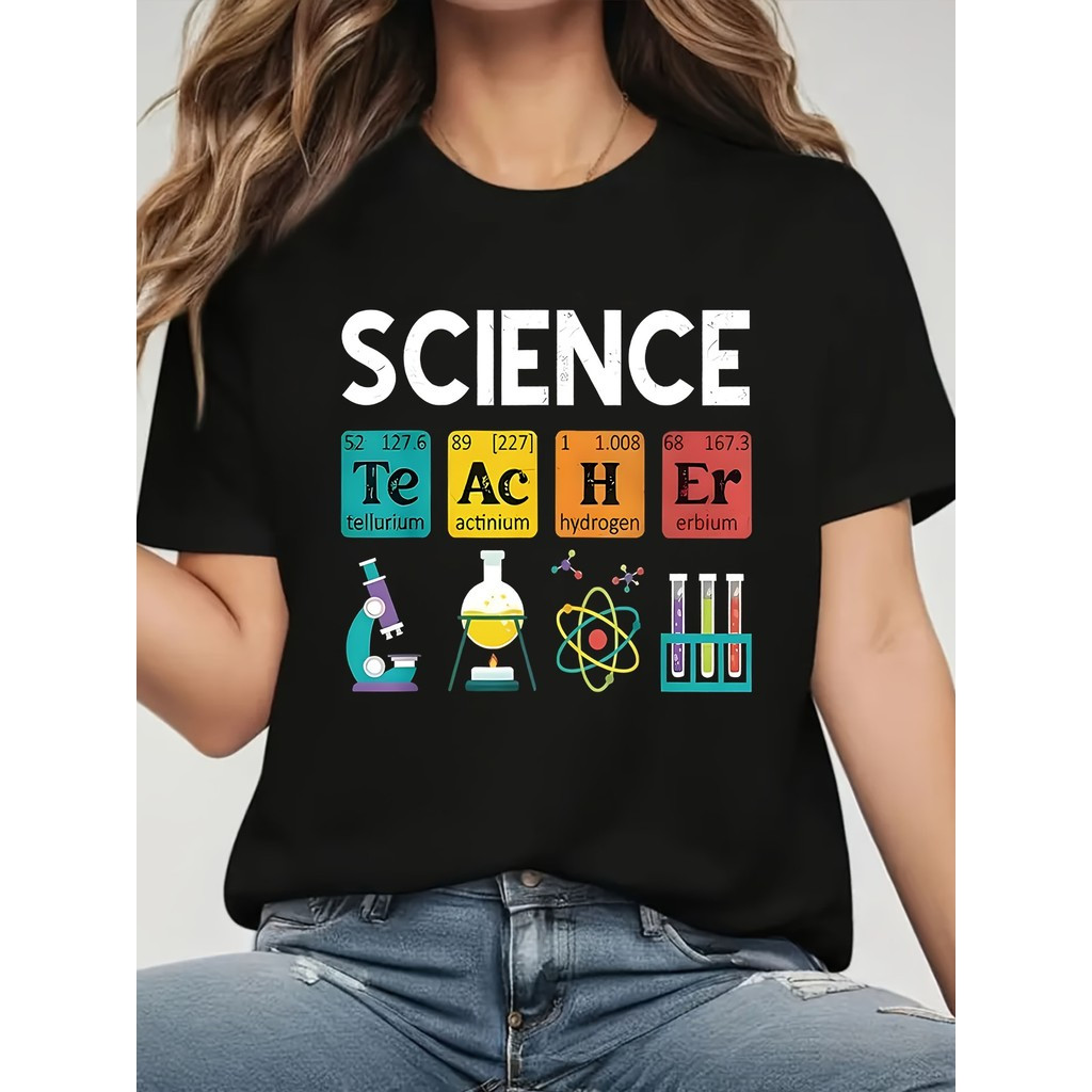 [Camiseta Premium em Algodão Puro]SISI Camiseta Feminina Plus Size Estampa Elementos Ciência Unissex Shirt Oversized