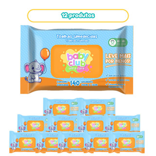Kit 12 Pacotes Toalha Umedecida Tradicional 140 Folhas Baby Club em Oferta na Shopee