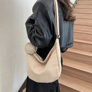 Bolsa Feminina Transversal de Veludo Cotelê Casual Grande Ombro Tiracolo Escolar Universi…