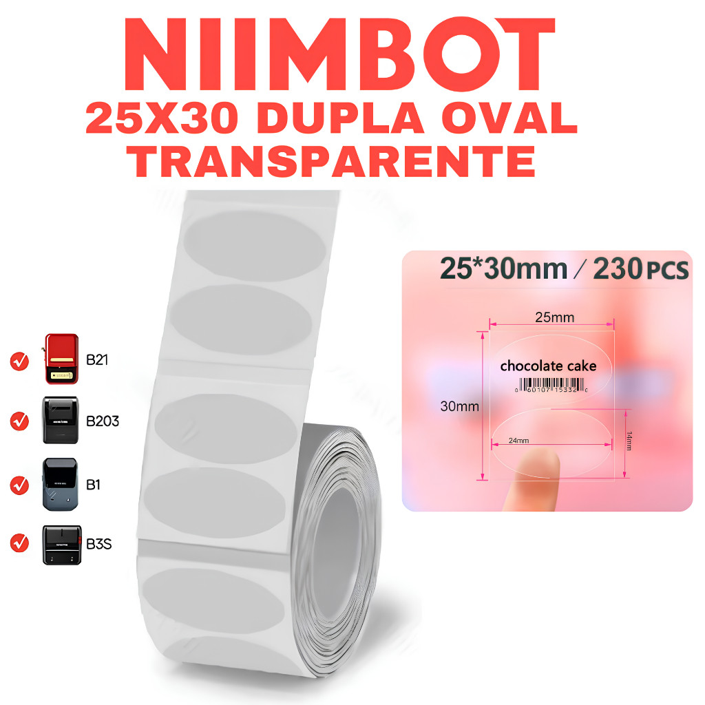 ETIQUETA ADESIVA 25X30 OVAL NIIMBOT TRANSPARENTE